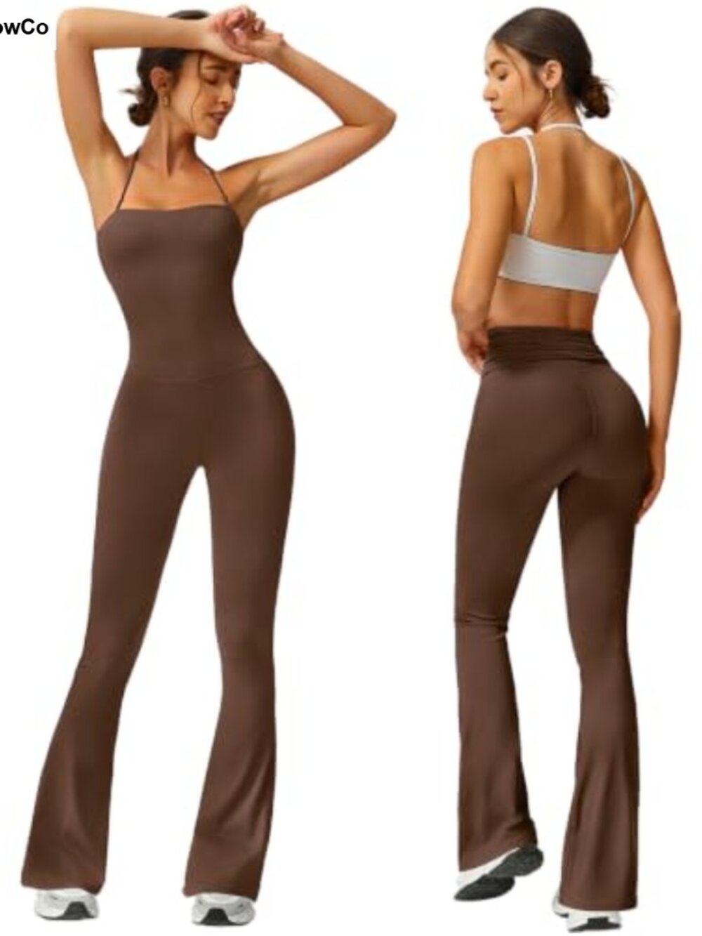 Women's Halter Flare Leg Yoga Jumpsuit 4-Way Stretch Workout Onesie